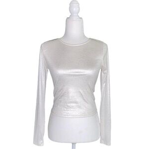 SHIMMER PEARL CROC-PRINT LONG-SLEEVE TOP · SIZE S